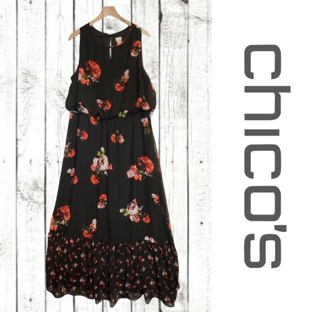Chico’s Women’s Size 3 16 Dress Maxi Floral Lined